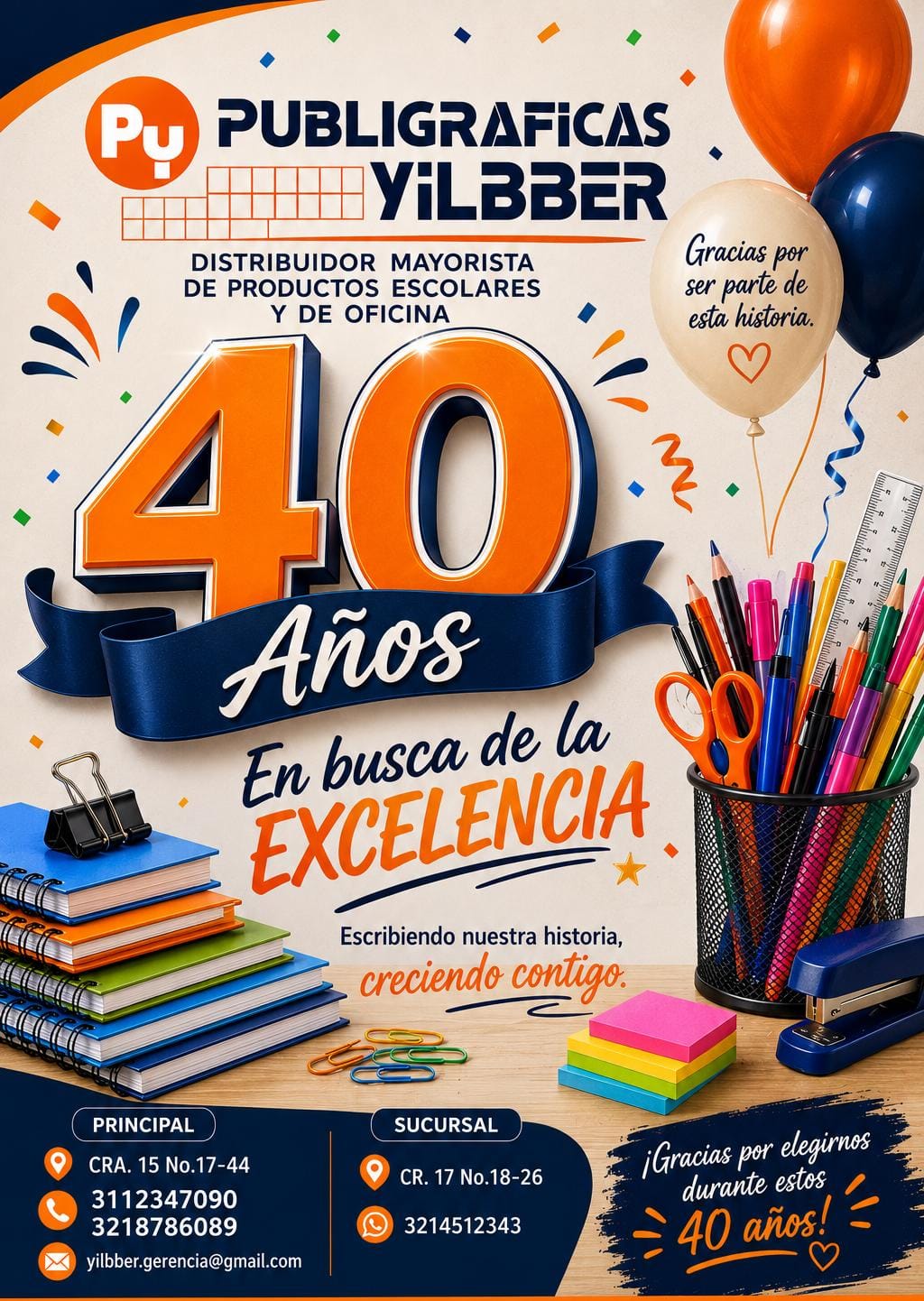 Afiche conmemorativo de los 40 años de Publigráficas Yilbber